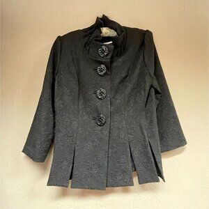 Vintage An Ren Women's Medium Floral Embossed Single Breasted Blazer Retro Black